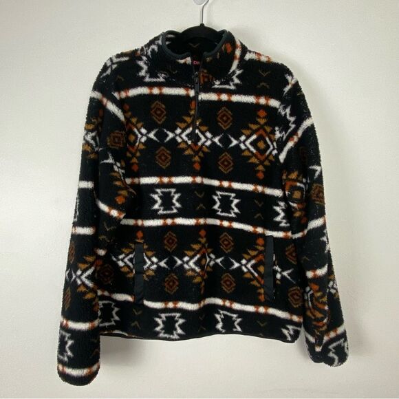 Canada Weather Gear Womens XL Black 1/4 Zip Sherpa Sweatshirt Aztec Tribal Comfy - Picture 1 of 14